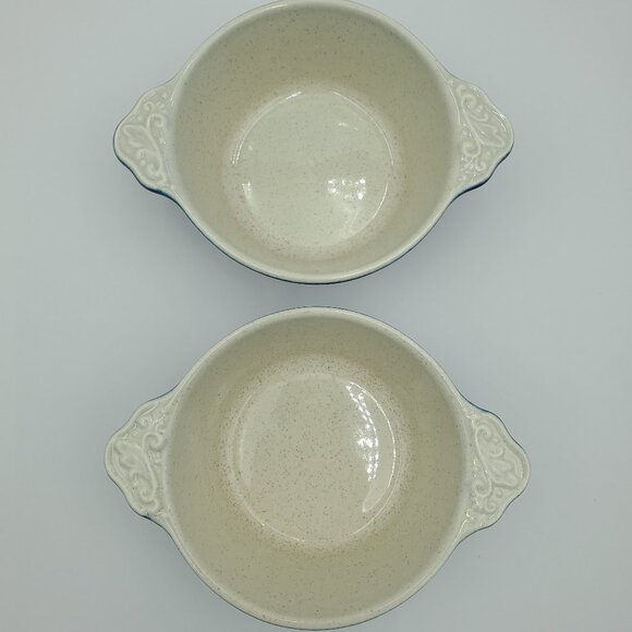 Pfaltzgraff Weir In Your Kitchen Chicory Lugged Soup Bowls Blue Handled Ramekins - Picture 4 of 8